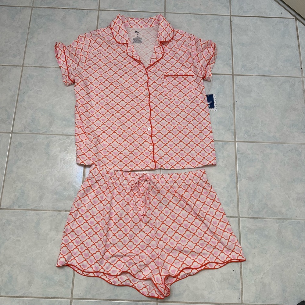 NWT Roller Rabbit x Target Pink Geo Hearts Short Sleeves & Shorts Pajama Set XXL